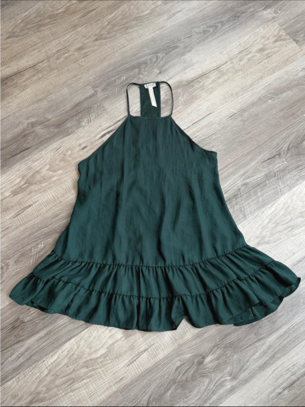 Free People green mini dress with ruffles.